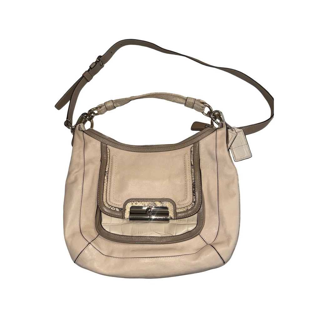 Coach Kristin Spectator Authentic Ivory Leather Hobo Bag 16803 Snakeskin Print